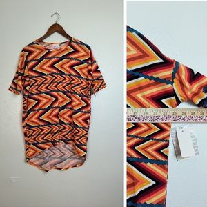 Lularoe Irma Tunic Top Size XXS Stripe Zig Zag Print Multi Orange Sizing